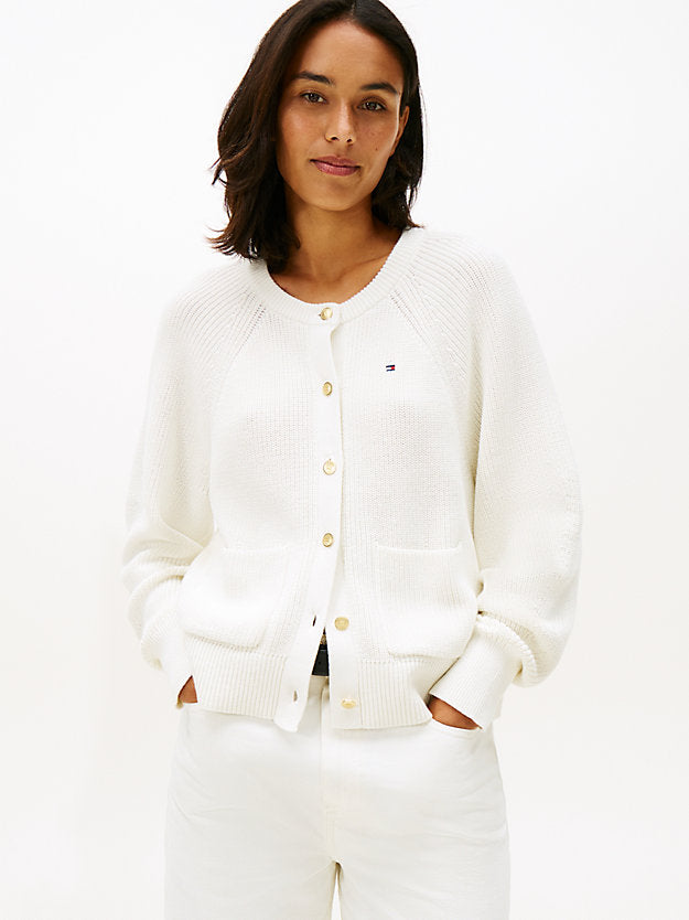 Gold-Tone Button Relaxed Cardigan