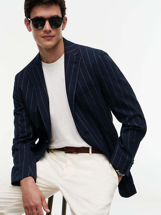 Flex Pinstripe Regular Fit Seersucker Blazer