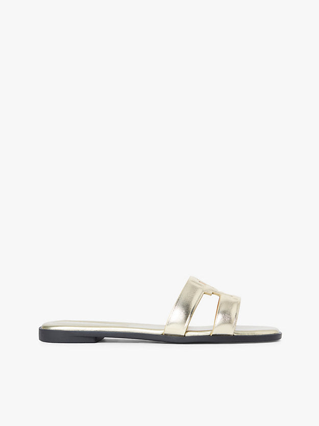 Metallic Leather Slip-On Mules
