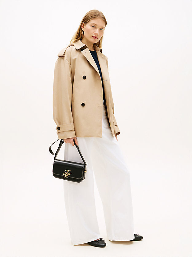 Leather Flap Logo Plaque Crossbody Bag