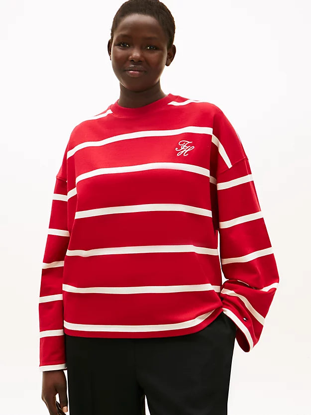 Curve Logo Embroidery Terry Crew Neck Sweatshirt