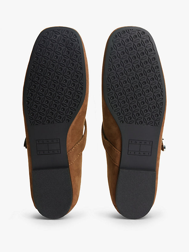 Suede Buckle Square Toe Ballerinas