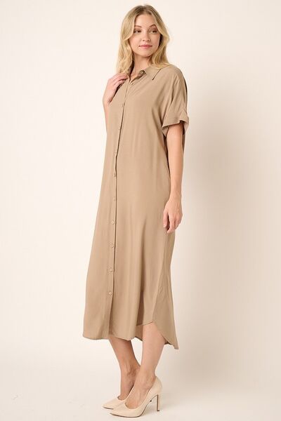 Robe chemise midi à manches courtes chauve-souris et col Mittoshop