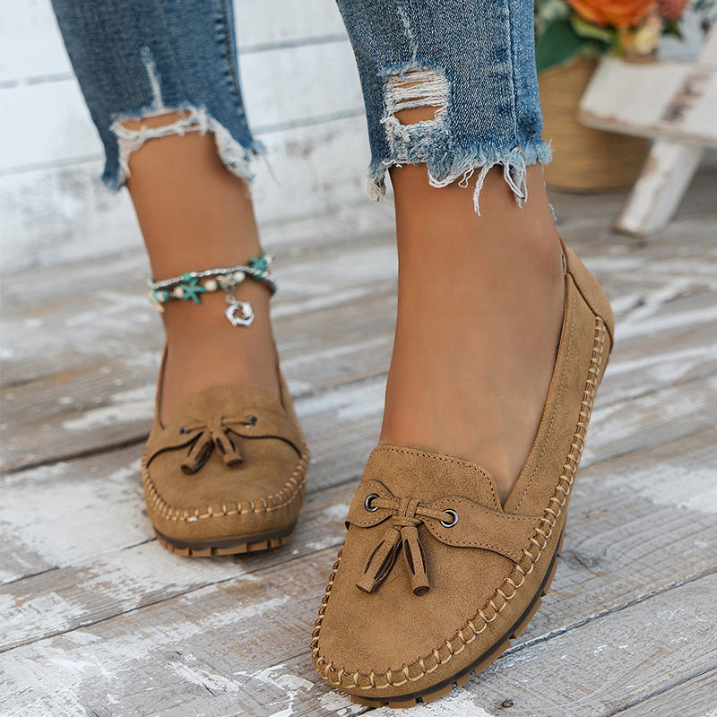Mocassins pour femme avec nœud, confortables, souples, style vintage