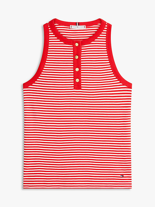 Gold-Tone Button Sleeveless Henley Top