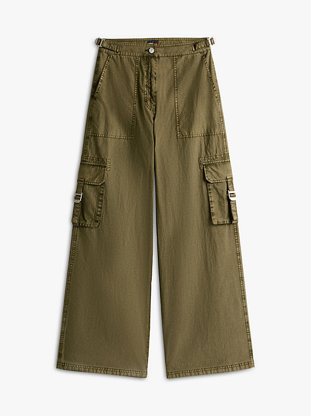 Wide Leg Twill Cargo Trousers