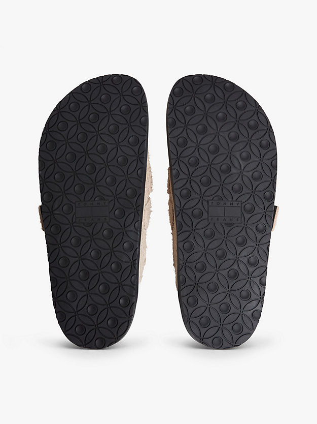 Textured Suede Buckle Mules