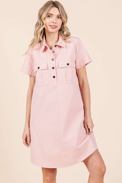 Robe Chemise à Col et Manches Courtes avec Boutons Mittoshop
