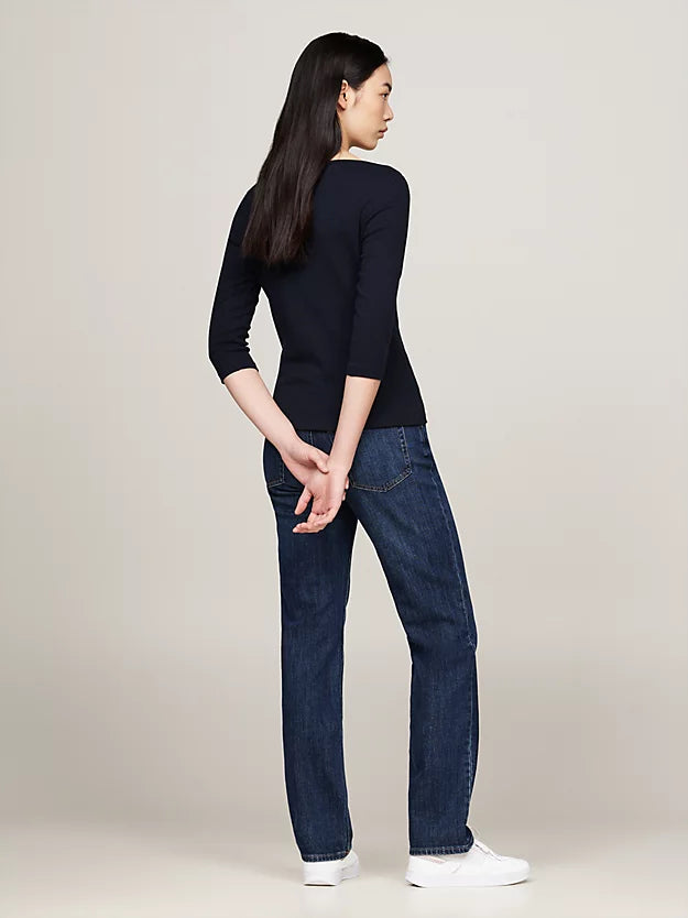 Slim Three-Quarter Sleeve Boat Neck T-Shirt