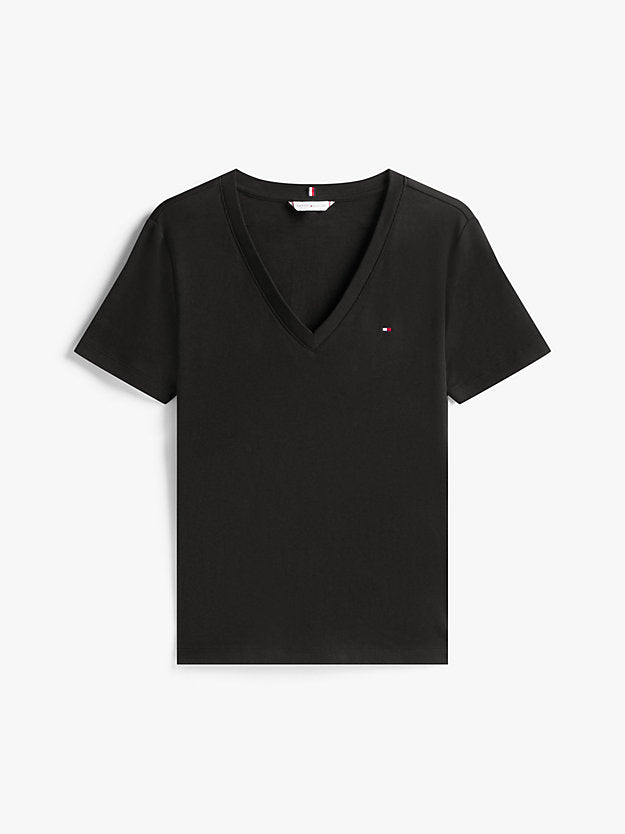 Flag Embroidery Slim V-Neck T-Shirt