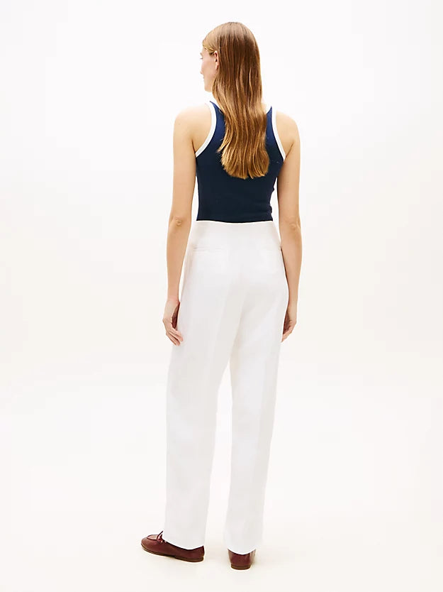 Linen Blend Barrel Leg Ankle Trousers