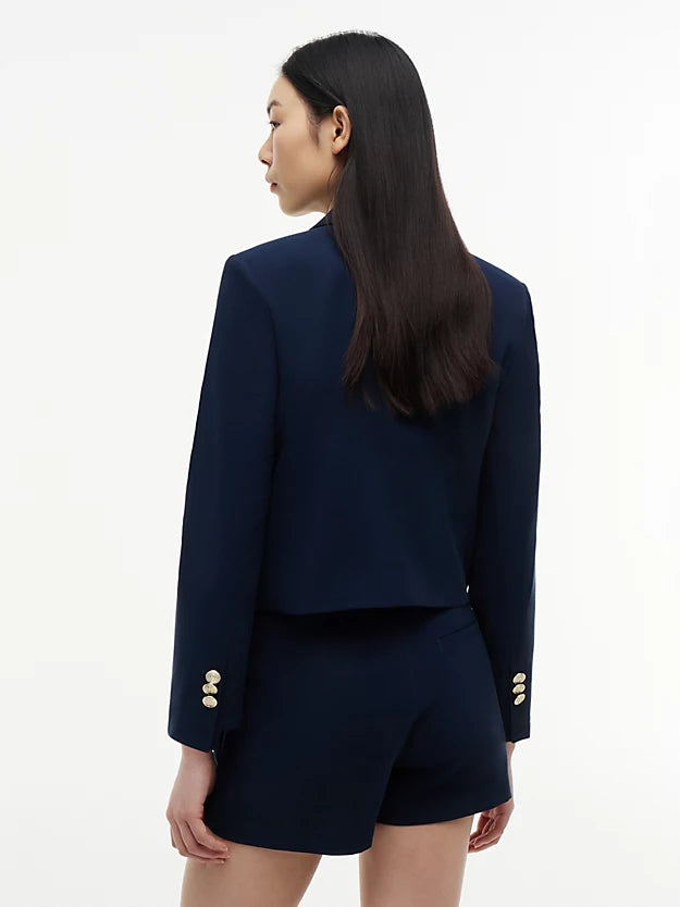 Gold-Tone Button Regular Fit Cropped Blazer