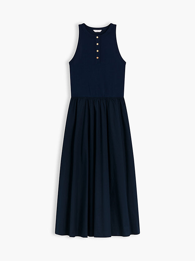 Gold-Tone Button Sleeveless Maxi Dress