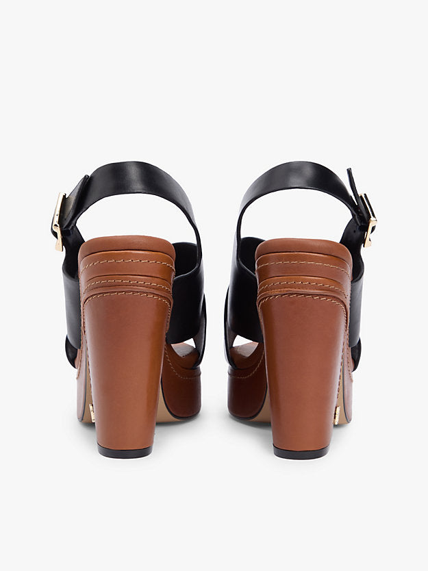 Leather Crossover Strap Block Heel Sandals