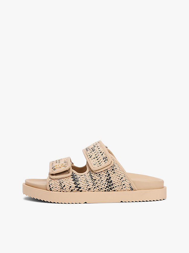 Raffia Monogram Double Strap Sandals