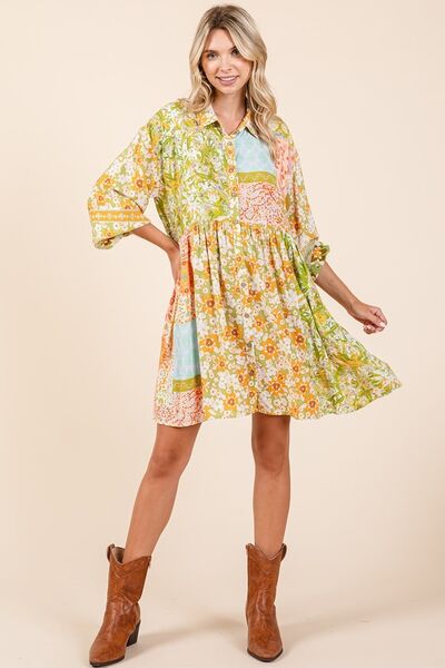 Robe-chemise à manches longues et détails boutonnés floraux Mittoshop