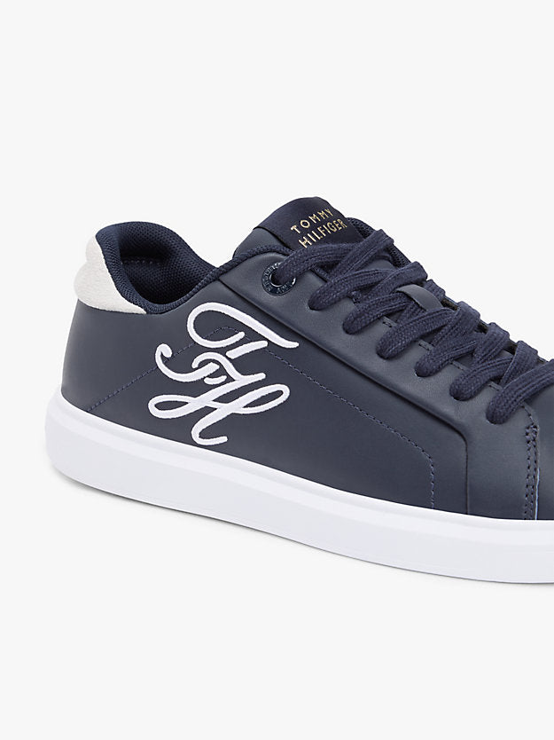 Leather Logo Embroidery Court Trainers