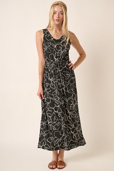 Ärmelloses V-Ausschnitt-Kleid mit seitlichem Schlitz und Blumenmuster von Mittoshop