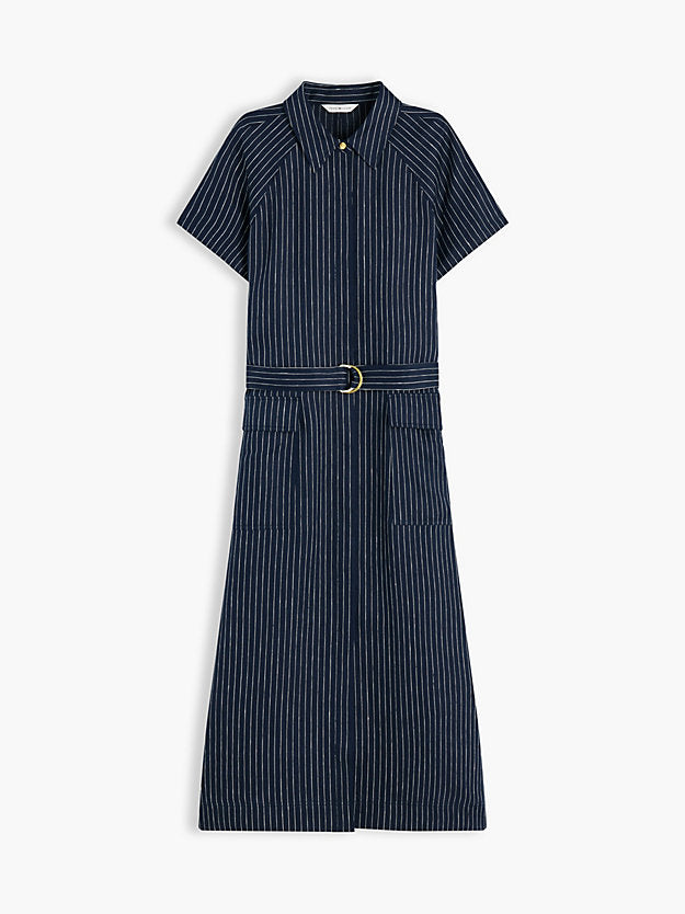 Gold-Tone Button Pinstripe Dress WiLinen