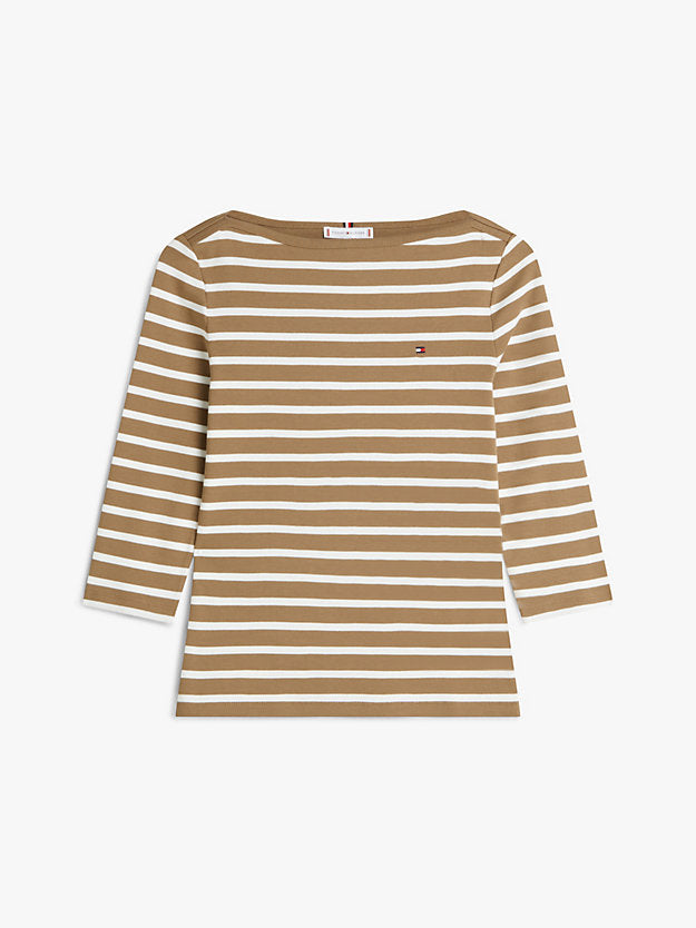 Slim Three-Quarter Sleeve Boat Neck T-Shirt