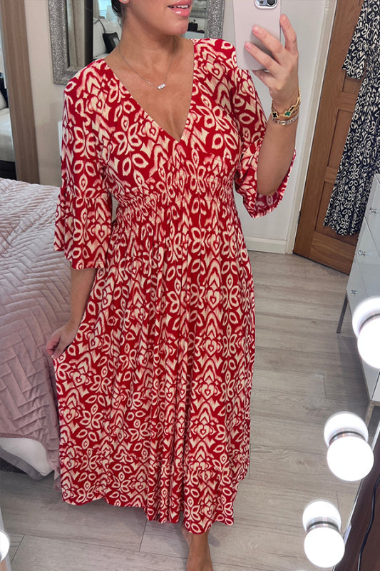 Nouvelle Robe Longue Bohème Imprimée Col V Décontractée (Achetez 2, Livraison Gratuite)