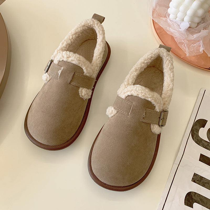 Ballerines plates en peluche à bout rond pour femmes