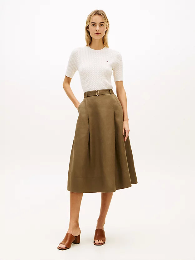 Pure Linen Midi Flared Utility Skirt