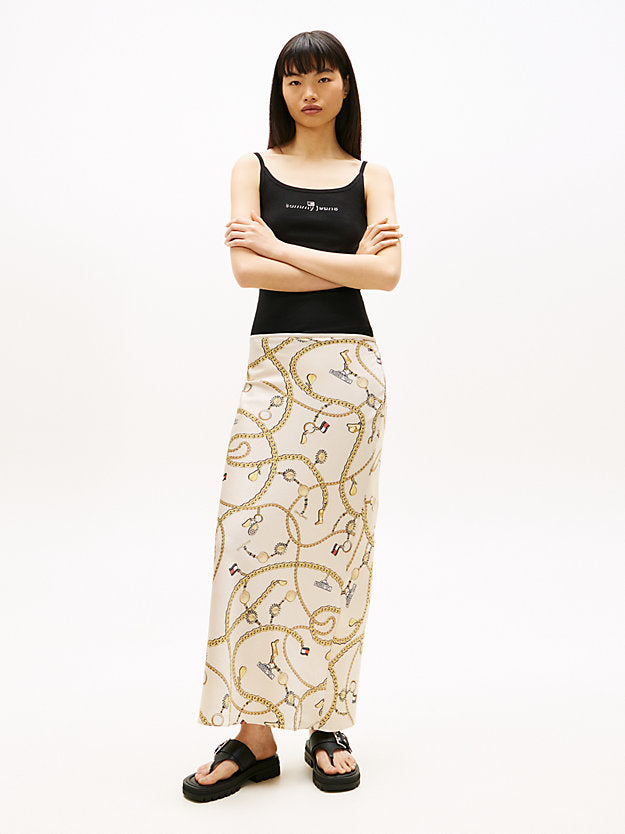 Chain Print Slim Maxi Skirt