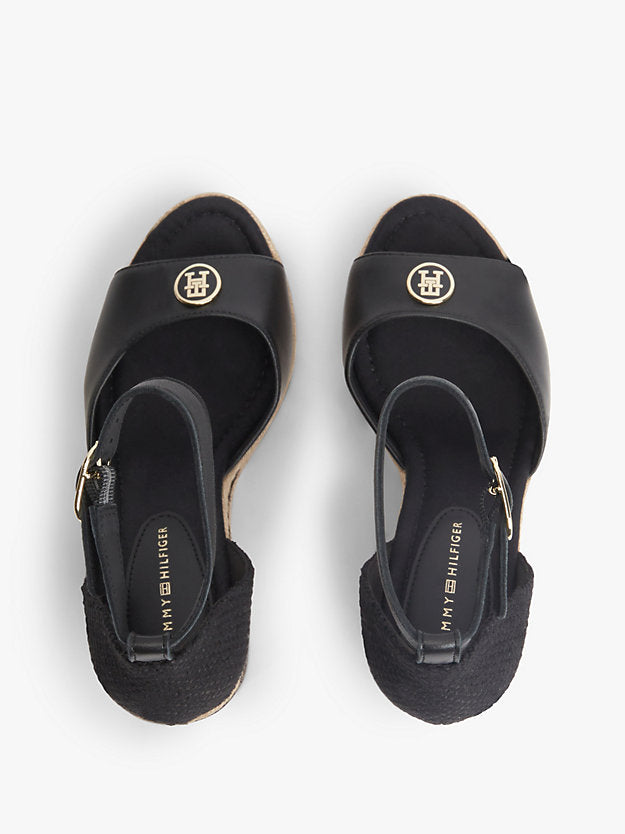 Logo Plaque Leather Wedge Heel Espadrilles