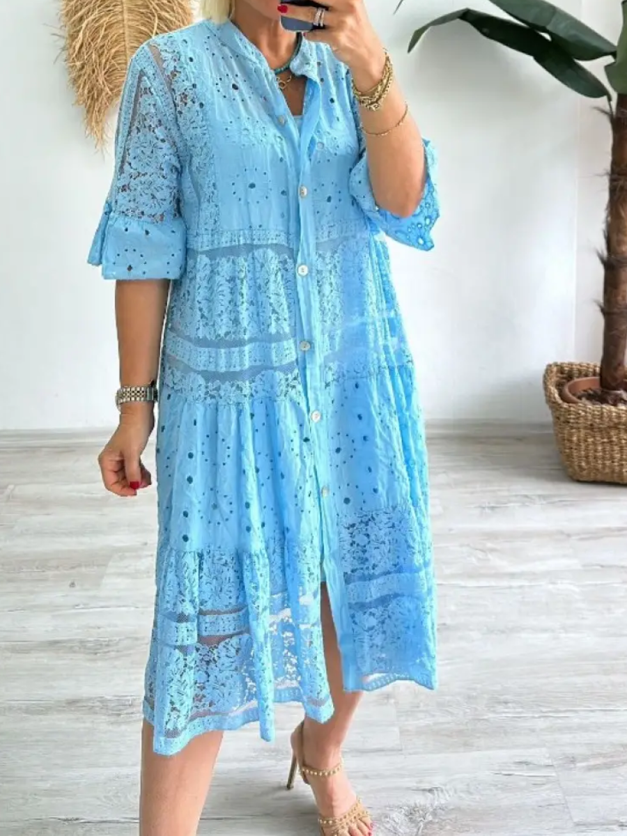 RÄUMUNGSVERKAUF🔥Damen V-Ausschnitt Halbarm-Kleid mit Spitze