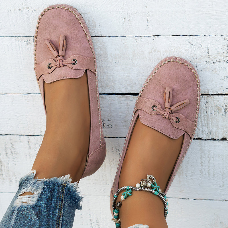 Mocassins pour femme avec nœud, confortables, souples, style vintage
