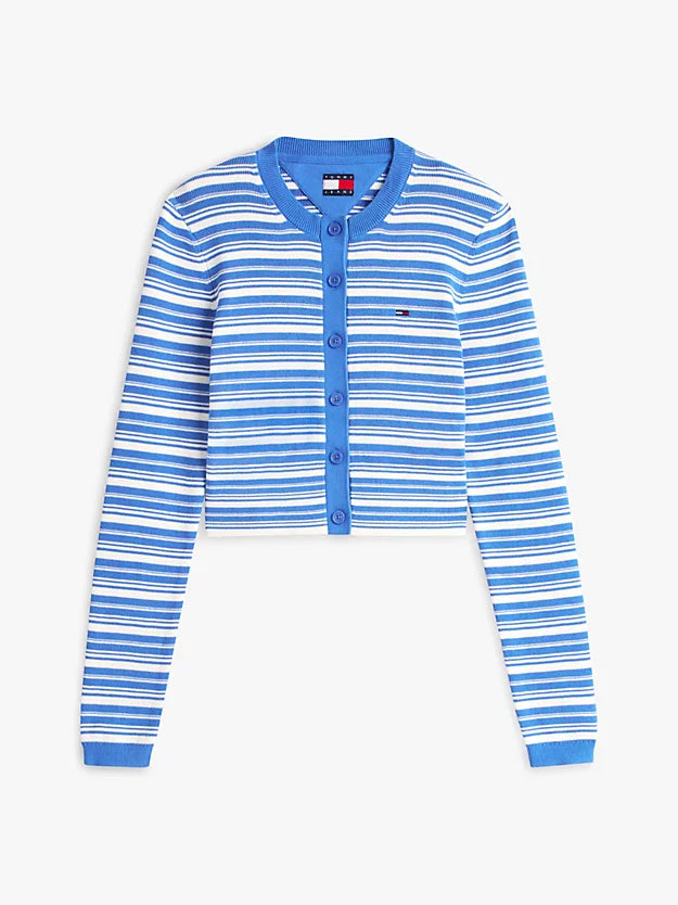 Stripe Slim Crew Neck Cardigan