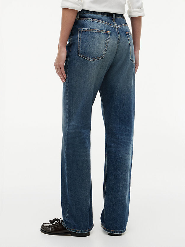Gold-Tone Button Mid Rise Loose Straight Jeans