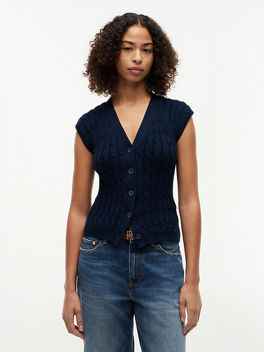 Cable Knit Slim Cap Sleeve Cardigan
