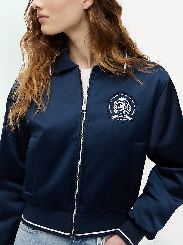 Back Logo Patch Satin Varsity Jacket