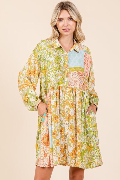 Robe-chemise à manches longues et détails boutonnés floraux Mittoshop