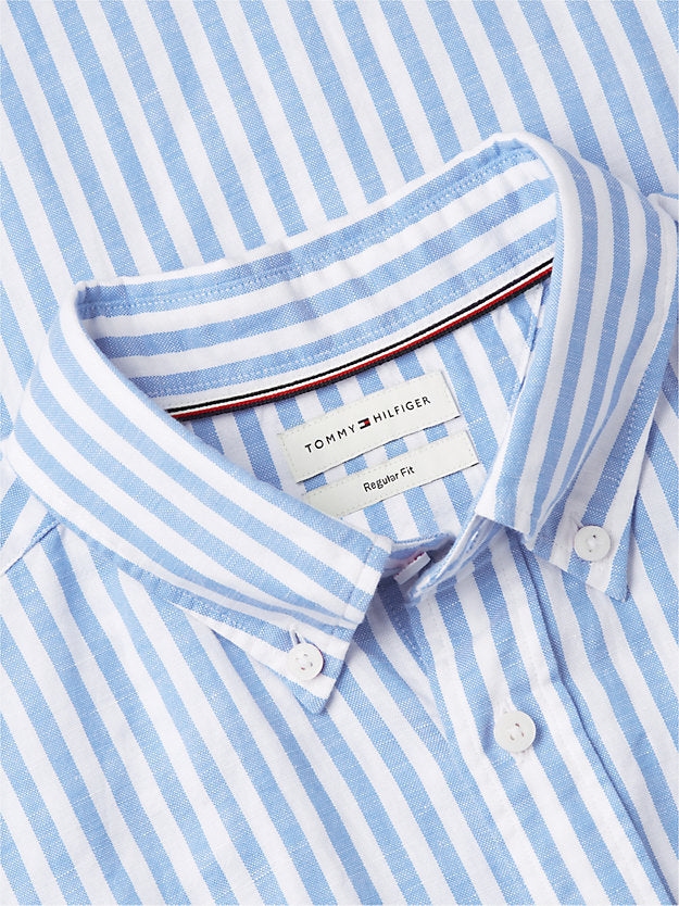 Regular Linen Blend Bengal Stripe Short Sleeve Shirt