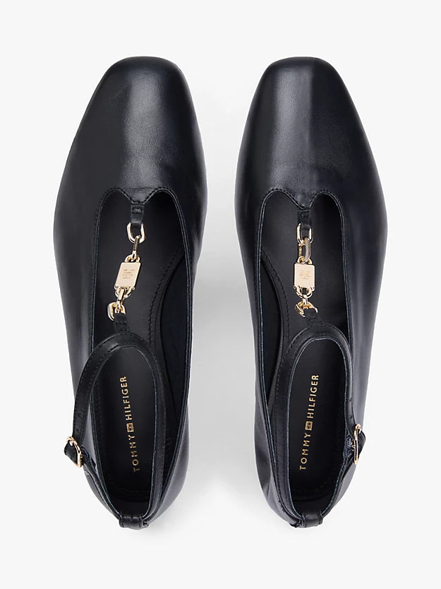 Leather T-Bar Chain Ballerinas