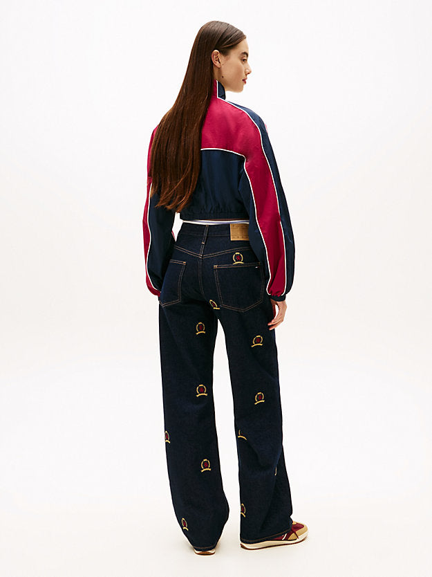 Mia Crest Embroidery Relaxed Straight Leg Jeans