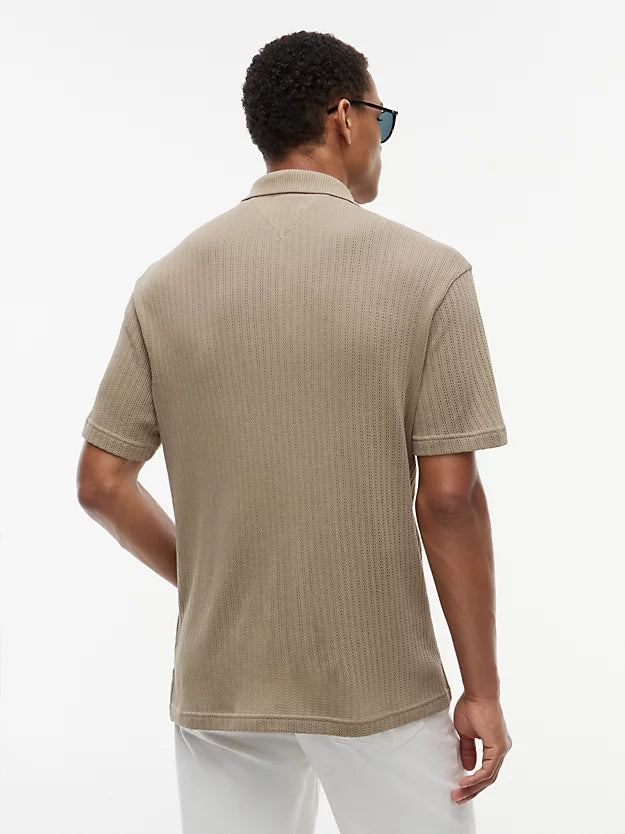 Relaxed Fit Open Knit Polo Shirt
