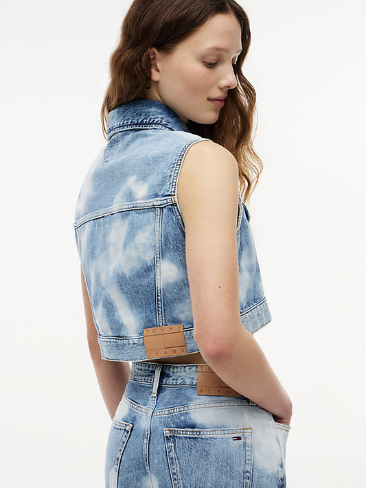Tie-Dye Denim Cropped Trucker Vest