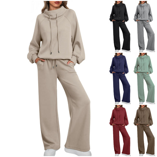 🎄Weihnachts-Ausverkauf 🔥 Damen Oversize Zweiteiler Rundhals-Sweatshirt mit Kordelzug und weitem Bein Jogginghose Freizeitanzug