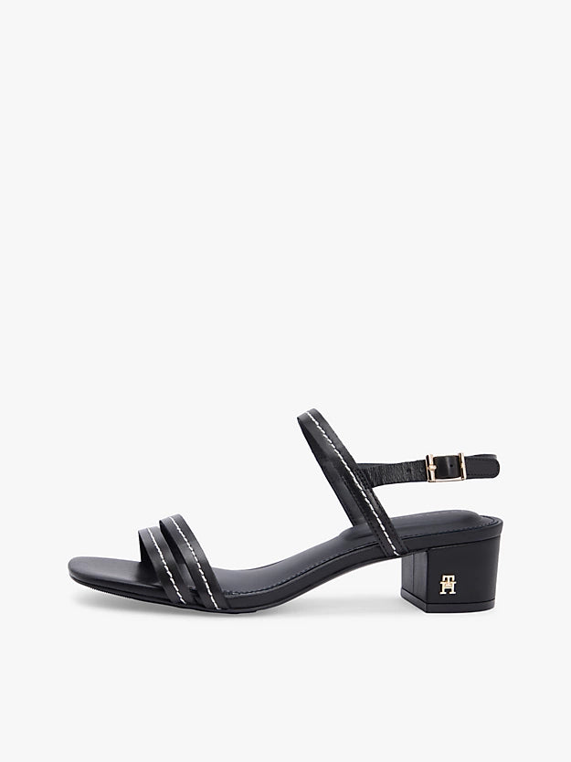 Leather Contrast Topstitch Block Heel Sandals