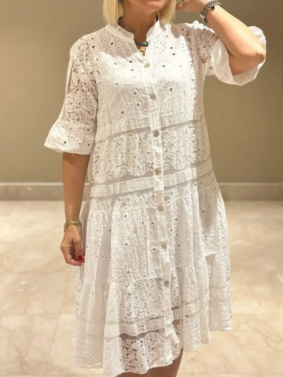 RÄUMUNGSVERKAUF🔥Damen V-Ausschnitt Halbarm-Kleid mit Spitze