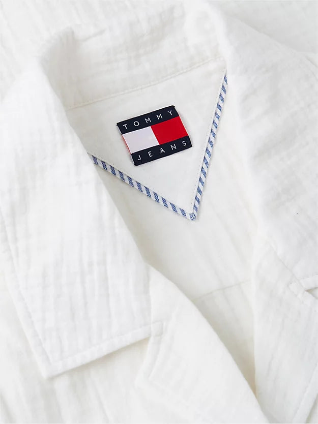 Crinkle Tie Front Short Sleeve Shirt