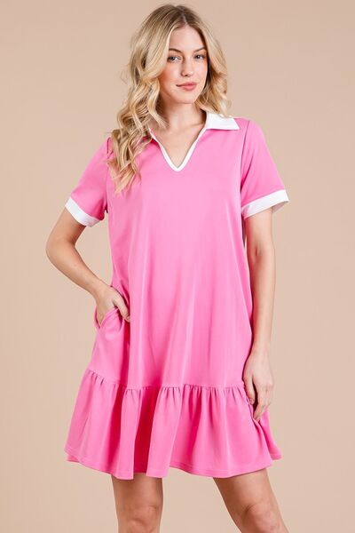 Robe à col Johnny et manches courtes avec ourlet à volants Ces Femme