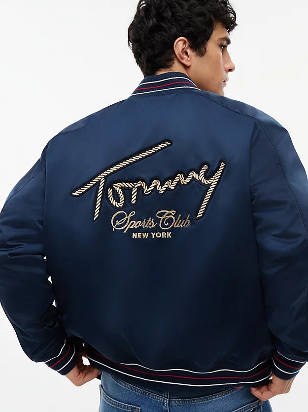 Crest Patch Relaxed Satin Bomber Jacket