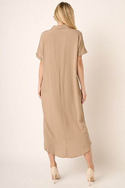 Robe chemise midi à manches courtes chauve-souris et col Mittoshop