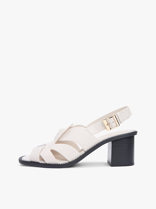 Leather Crest Block Heel Sandals