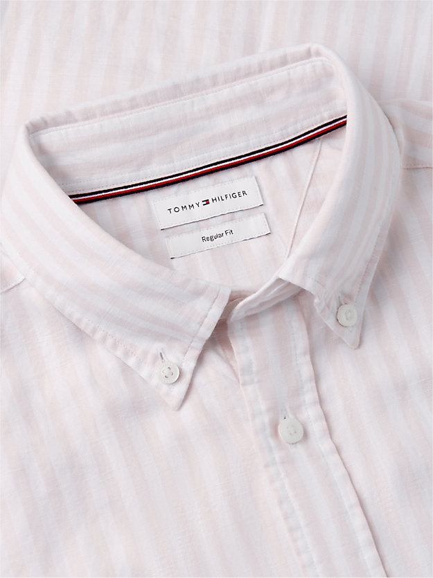 Regular Linen Blend Bengal Stripe Short Sleeve Shirt